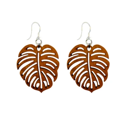 Afbeelding van Allergievrij lang oorbellen Hout Boomblad Roestbruin Charme Bijoux