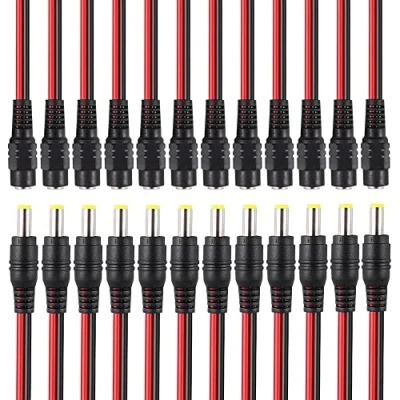 Afbeelding van QitinDasen 12 paar Premium DC Power Pigtail kabels, 5,5 x 2,1 mm mannelijke stekker en vrouwelijke bus, voedingsadapter, connectoren, voor CCTV beveiligingscamera