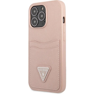 Afbeelding van Guess Saffiano Double Card Back Case Geschikt voor Apple iPhone 13 Pro (6.1&quot;) Roze