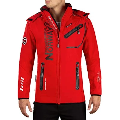 Afbeelding van Geographical Norway Royaute Men Softshelljas met kap voor heren, waterdicht, winddicht, tactisch, winterproof, geschikt outdooractiviteiten rood L