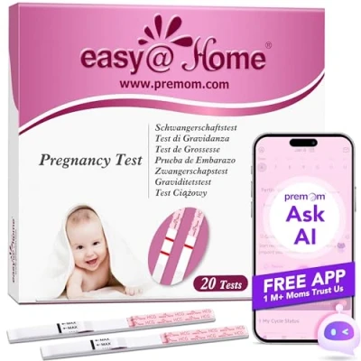Afbeelding van Zwangerschapstests Vroege detectiestrips: Easy@Home HCG tests 20HCG 10 mIU/ml Nauwkeurige resultaten met Premom Intelligent French Application (iOS en Android) Vruchtbaarheid volgen