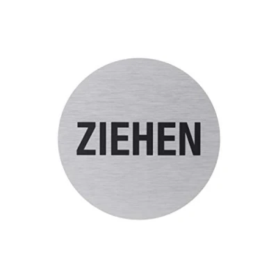 Afbeelding van Metafranc Lijmbord &quot;Trekken&quot; Ø 75 mm Van aluminium in moderne roestvrijstalen look zelfklevende achterkant/bewegwijzering/infoschild/commerciële aanduiding / 507270