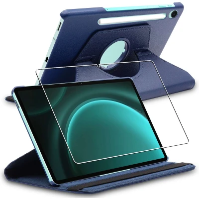 Afbeelding van ebestStar Hoes voor Samsung Galaxy Tab S9 FE X510N, 5G X516B, Roterende Etui, Case, 360 Draaibaar hoesje, Donkerblauw + Gehard Glas