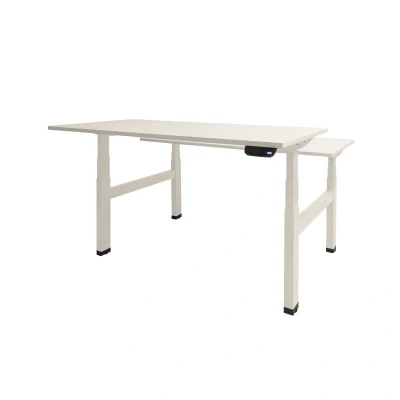 Afbeelding van Dextro plus duo zit/sta 160x80cm, electrisch hoogte verstelbare werkplek, H poot frame. Frame kleur wit (RAL9010) en blad krijtwit.