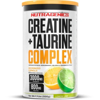 Afbeelding van Nutragenics creatine + taurine, 500 g, gemicroniseerd monohydraat, creatinepoeder met smaak, monohydraat (limoen)