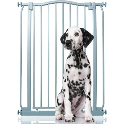 Afbeelding van Bettacare Extra Hoge Hondenhekje met Gebogen Bovenkant, 71cm 80cm, Mat Grijs, Hoog 100cm in Hoogte, Drukfit Hekje voor Hond en Puppy, Huisdieren Honden, Eenvoudige Installatie
