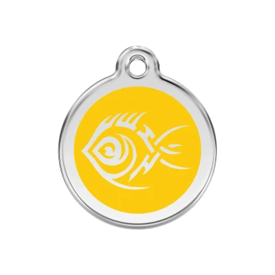 Afbeelding van Tribal Fish Yellow roestvrijstalen hondenpenning medium/gemiddeld dia. 3 cm RedDingo