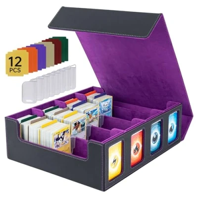 Afbeelding van Tolesum Commander Deck Box voor MTG, kaartenopbergdoos 2400 kaarten, verzamelkaartenbox met 8 verstelbare kaartverdelers, opbergbox YuGiOh, sportkaarten, paars