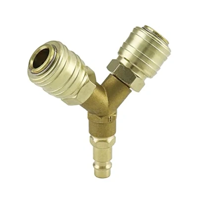 Afbeelding van QWORK® 2 voudige persluchtverdeler met koperen koppelingen buitendraad NW 7,2, 1/4 inch luchtslang snelkoppelingsverdeler