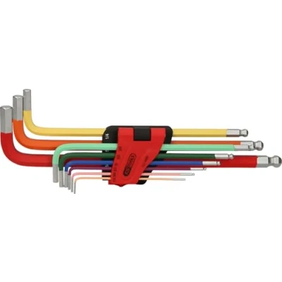 Afbeelding van KS Tools 151.4520 Haakse inbussleutelset met kogelkop, extra lang, 9 dlg inchmaten