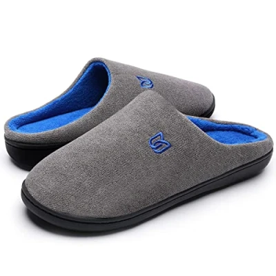 Afbeelding van Slippers Heren Dames pantoffels Winter Warm Traagschuim Huisschoenen Indoor Outdoor voor men en vrouwen (Grijs/blauw, 44/45 EU)