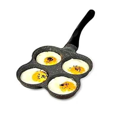 Afbeelding van Non stick Koekenpan met 4 Gaten Pannenkoek Pan Gebakken Ei Burger Aluminium Ontbijt voor Gasfornuis, 14.4x7.7x1inch