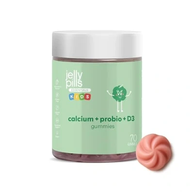 Afbeelding van Jelly Pills® Kids Calcium &amp; Probiotic Gummies 70 Vegan Aardbeiensmaak Met Vitamine D3 K2 Geen Toegevoegde Suikers Botten, Spieren Tanden