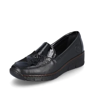 Afbeelding van Rieker Instappers, Dames, Maat: 38, Black Leer en imitatieleer