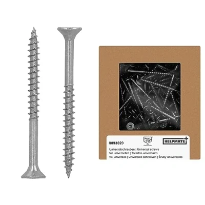 Afbeelding van HELPMATE Universele schroeven met verzonken kop, 5,0 x 60 cm, roestvrij staal, A2 100 stuks T aandrijving en gedeeltelijke schroefdraad spaanplaatschroeven voor binnen buiten
