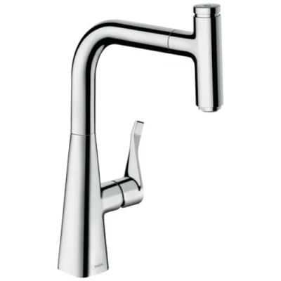 Afbeelding van hansgrohe Metris Select Eengreeps keukenkraan (comfort hoogte 240 mm, met uittrekuitloop en slangbox) chroom