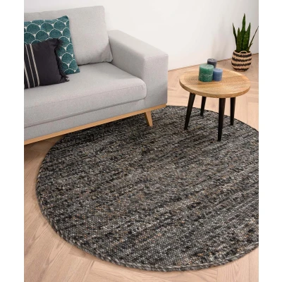 Afbeelding van Rond Wollen Vloerkleed Lett Grijs/bruin 120 Cm