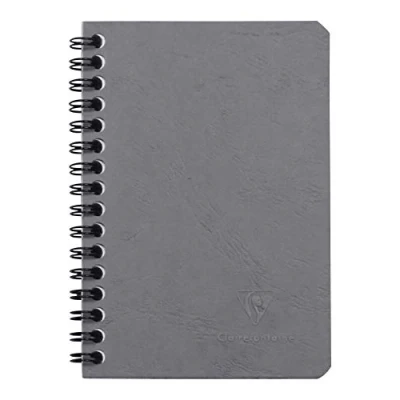 Afbeelding van Clairefontaine 785965C Age Bag Collectie Spiraal Notitieboek 9x14 cm 100 Pagina&#039;s Gelijnd Wit Papier 90 g Kartonnen Cover met Gelamineerde Lederen Korrel in Grijze Kleur