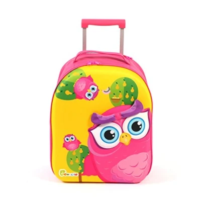 Afbeelding van Bayer Chic 2000 Bouncie kindertrolley met 3D uilenmotief, reistroley, kinderbagage, roze
