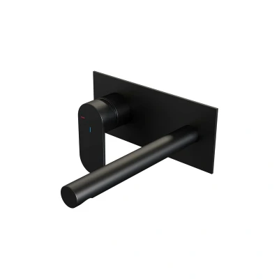 Afbeelding van Brauer Black Edition Wastafelmengkraan inbouw rechte uitloop rechts hendel breed plat afdekplaat model C2 mat zwart