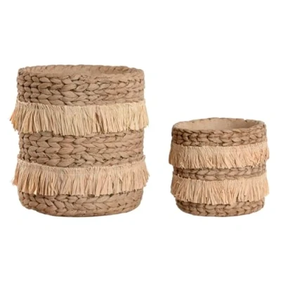 Afbeelding van Plantenbakkenset Home ESPRIT Bruin Raffia Cement Tropisch 23 x 22 25 cm