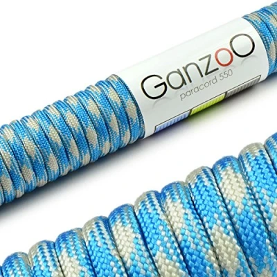 Afbeelding van Ganzoo Paracord 550 touw voor armband, linnen, halsband, nylon 30 meter, blauw wit