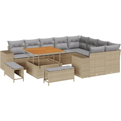 Afbeelding van vidaXL 12 delige tuinset met kussens Beige Poly Rattan en Acacia