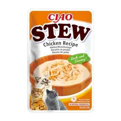 Afbeelding van INABA Churu Stew stoofpot voor katten snacks recept met kip Rijke en romige onderscheidingen Geen granen, conserveringsmiddelen, kleurstoffen, caloriearm, 40 g