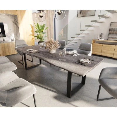 Afbeelding van eettafel Edge acacia platina 260x100 skidframe zwart Live