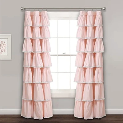 Afbeelding van Lush Decor Kant ruches venster, 84 &quot;x 52&quot;, Blush gordijnpaneel