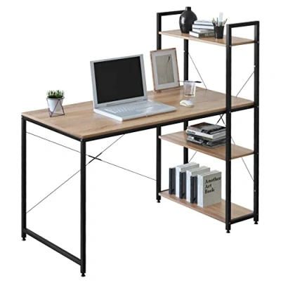 Afbeelding van WOLTU TSB01whe Bureautafel industrieel in spaanplaat en staal,computertafel kantoortafel 120x64x120cm,Eiken+Wit