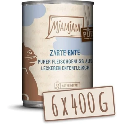 Afbeelding van MjAMjAM premium natvoer voor katten puur vleesgenot malse eend puur, pak van 6 (6 x 400 g), graanvrij met extra vlees