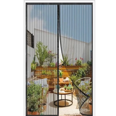 Afbeelding van Upgrade magnetisch vliegengaas voor deur, insectenbescherming, 150 x 210 cm, 32 magneten, balkondeur, vliegengordijn, eenvoudige klittenbandmontage zonder boren, automatisch sluiten, zwart