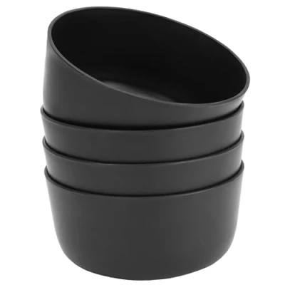Afbeelding van Belle Vous 4 Pak Zwart Plastic Herbruikbare Serveerkommen 1000 ml Ontbijt Kommen Set Onbreekbaar, BPA vrij, Lichtgewicht Bakjes voor Soep, Pasta, Noodles en Salade Magnetron Diepvries Veilig
