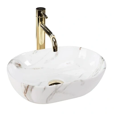 Afbeelding van REA Amelia Mini Aiax Shiny Marmer Look Opzetwastafel 380x260x120 mm Ovaal Design