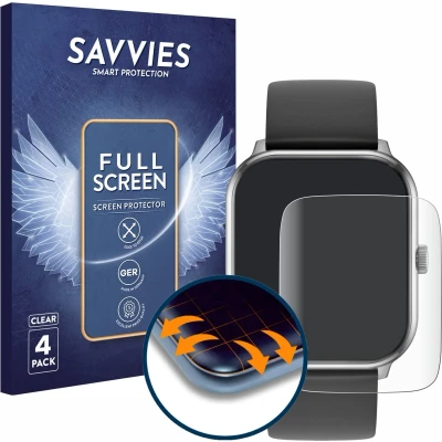Afbeelding van Savvies Screenprotector voor ICE Watch smart 1.0 1.85&quot; Folie Beschermfolie transparant volledig dekking (4 Stuks)