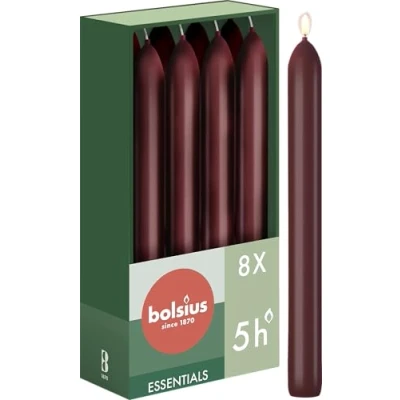 Afbeelding van Bolsius wijnrood dinerkaarsen 170/20 set 8 stuks (6 uur) velvet red