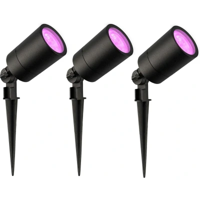 Afbeelding van Ledvion 3x SMART Wifi LED Prikspots, Zwart, IP65, 5W, RGBWW, 2 Meter Kabel, Spotlight, Buiten Tuinspot