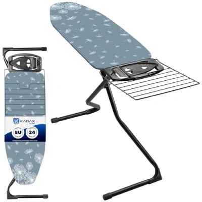 Afbeelding van KADAX Strijkplank met uittrekbaar vak, 120 x 42 cm strijkplank, stoomstrijkplank antislipvoetjes (donkerblauw)
