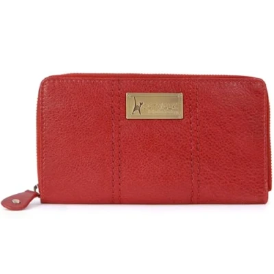 Afbeelding van Catwalk Collection Dames Luxe Grote Organiser Portemonnee met Ritssluiting en Geschenk Doos Kwaliteit Echt Leer RFID Protectie Creditcard munten vak GALLERY Rood