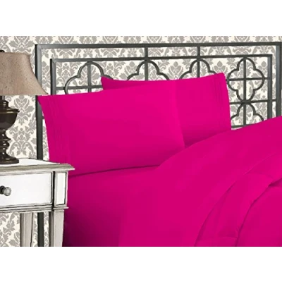 Afbeelding van Elegant Comfort Luxe 1500 premium hotelkwaliteit microvezel drielijn geborduurde zachtste 4 delige lakenset, kreuk en vervagingsbestendig, Queen, felroze