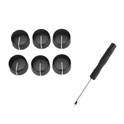 Afbeelding van Musiclily Pro 1/4 &quot;Inch Kunststof Vintage Barrel Gitaarversterker Knop met Stelschroef voor Fender Amp Style Solid Shaft CTS Potmeters, Zwart (Set van 6)