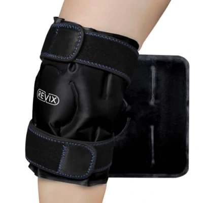 Afbeelding van REVIX Herbruikbare knie koelpads met klittenbandsluiting voor pijnverlichting, ijspakking koudetherapie letsel, zwellingen, kneuzingen en artritis, zwart