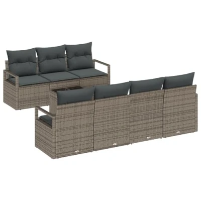 Afbeelding van vidaXL 8 delige tuinsofa set met kussens Grijs Poly Rattan, 2 zit opslag &amp; Rattan