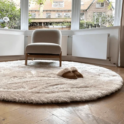 Afbeelding van Rond hoogpolig vloerkleed Odelia beige/wit Interieur05 200 Ø (L)