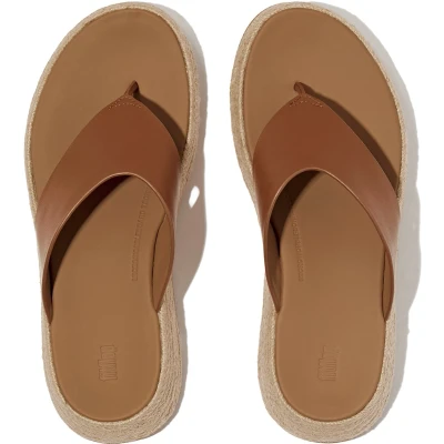 Afbeelding van Fitflop Vrouwen F Mode Espadrille lederen platte T/Post sandalen, Deep Tan, 5 UK, Diep bruin, 38 EU