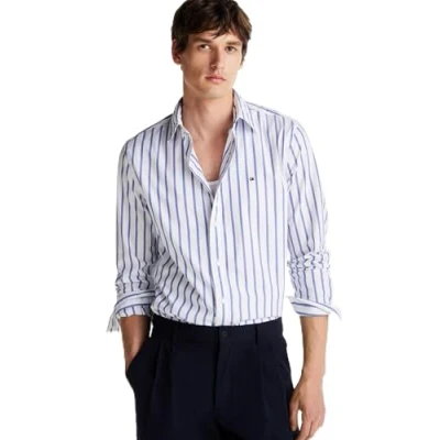 Afbeelding van Tommy Hilfiger heren Flex regular fit overhemd met streepprint en logo in de kleur Wit, maat: 3XL