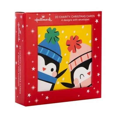 Afbeelding van Hallmark Kerstkaart voor kinderen, multipack kerstkaarten, 20 stuks, 4 motieven, feestelijke karakters, kerstkaarten het goede doel met enveloppen