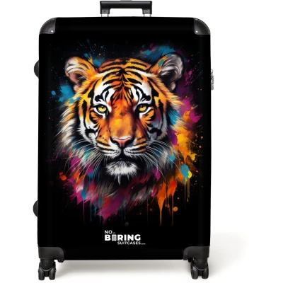 Afbeelding van NoBoringSuitcases.com® Koffer groot Reiskoffer lichtgewicht Tijger als street art kunstwerk Rolkoffer met 4 wielen Grote trolley XL 98 liter bagage
