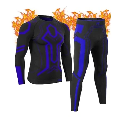 Afbeelding van MEETWEE Thermisch ondergoed voor heren, functioneel ondergoed, ademend, skiondergoed, thermo onderhemd, thermische onderbroek, warme winter, blauw, M